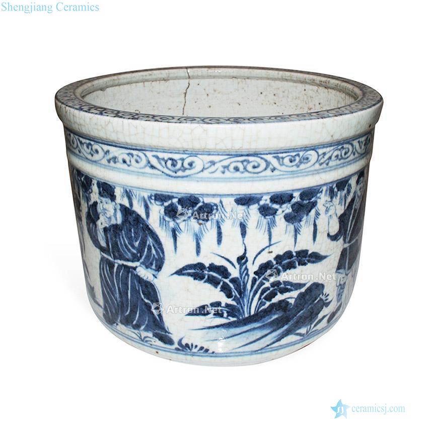 Ming dynasty Stories of blue and white grain volume cylinder
