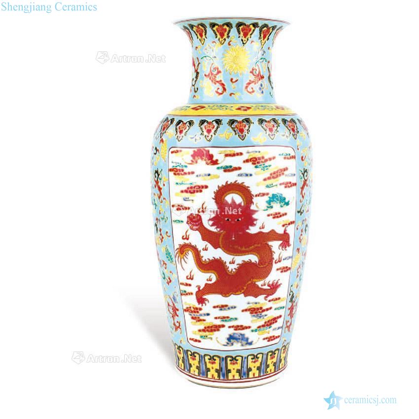 The qing emperor kangxi years Turquoise glazed medallion multicoloured YunLongWen mouth bottle