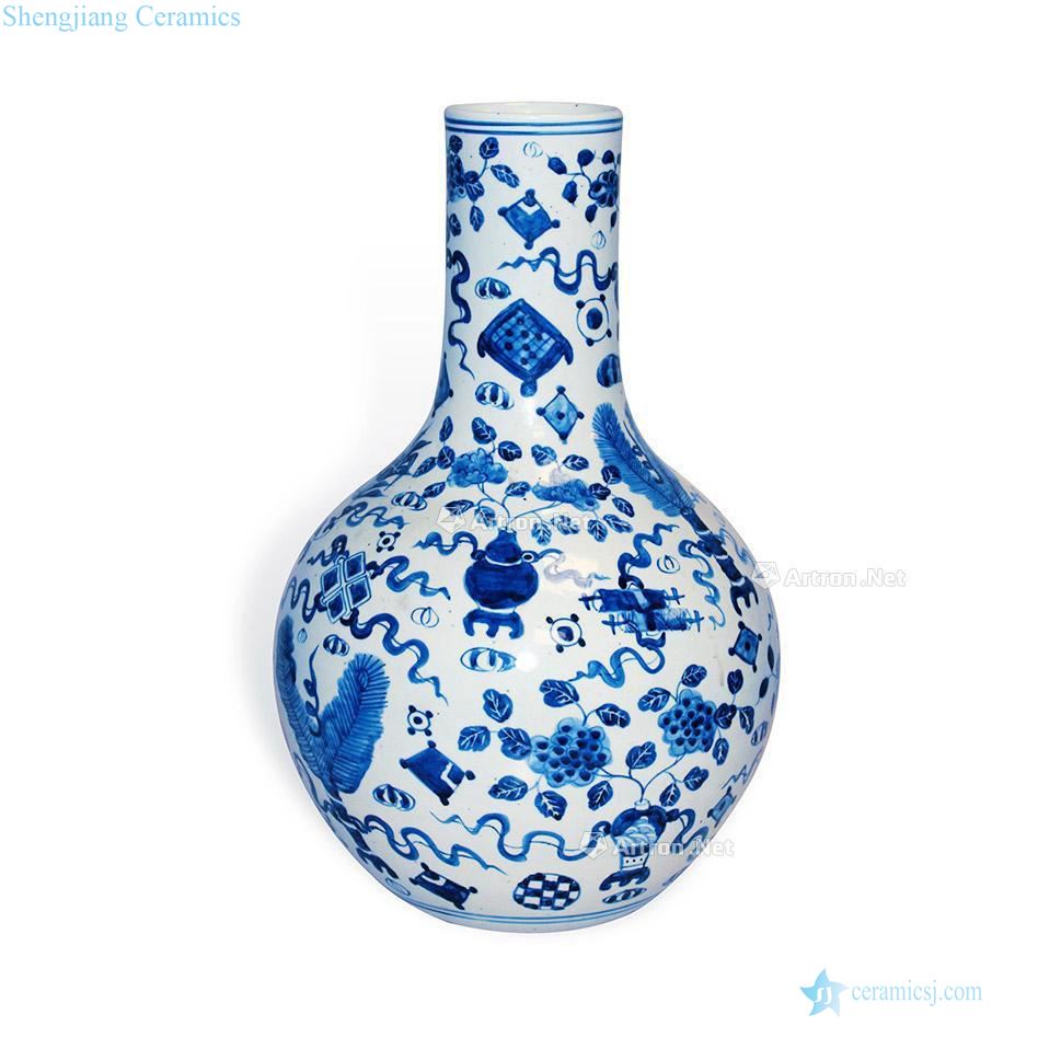 Blue and white flowers early qing antique pattern tree