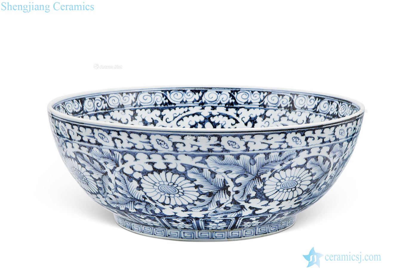 Ming hongwu Avoid blue and white flower grain big bowl