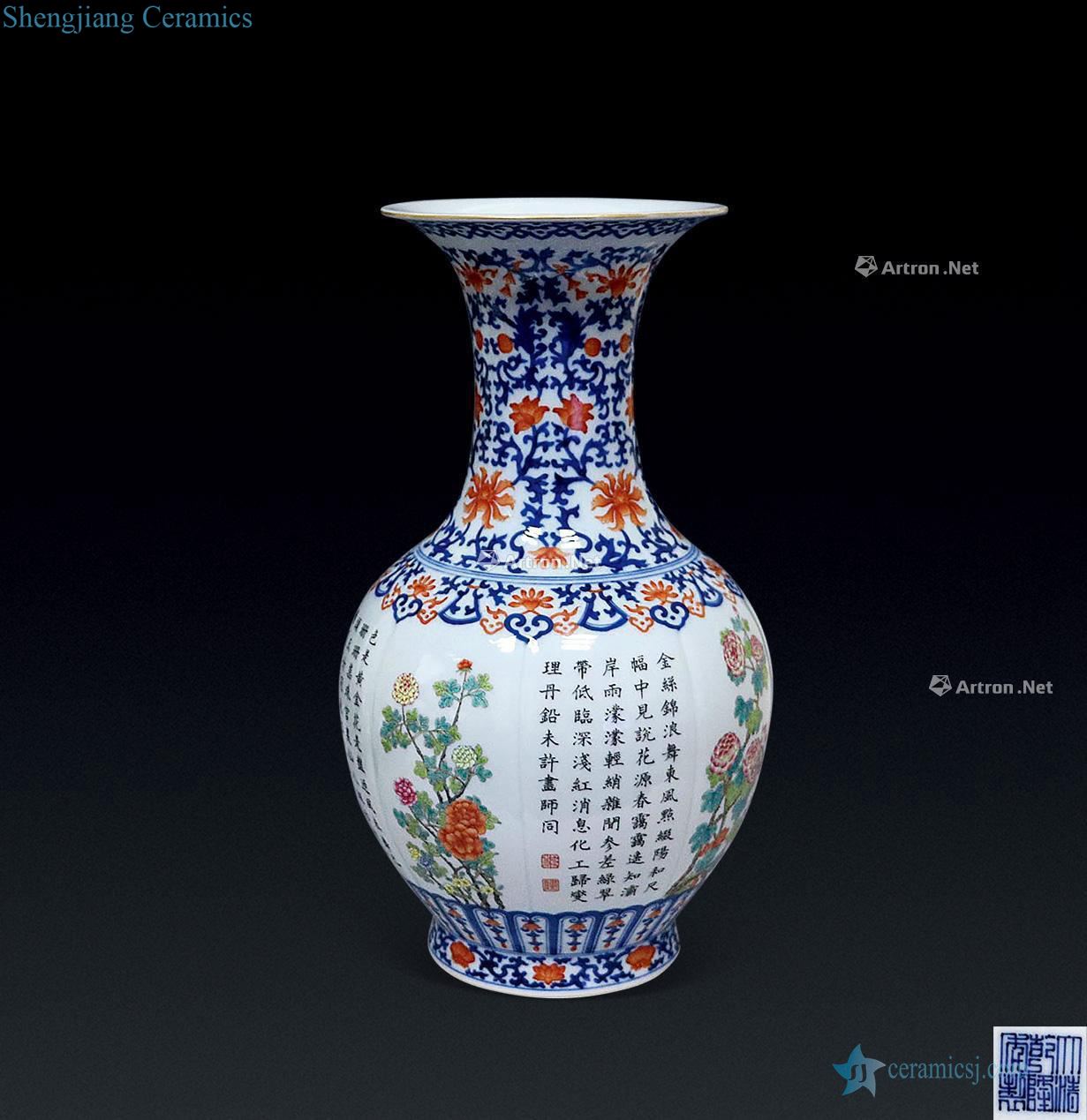 Qing porcelain enamel poetry of the reward bottle