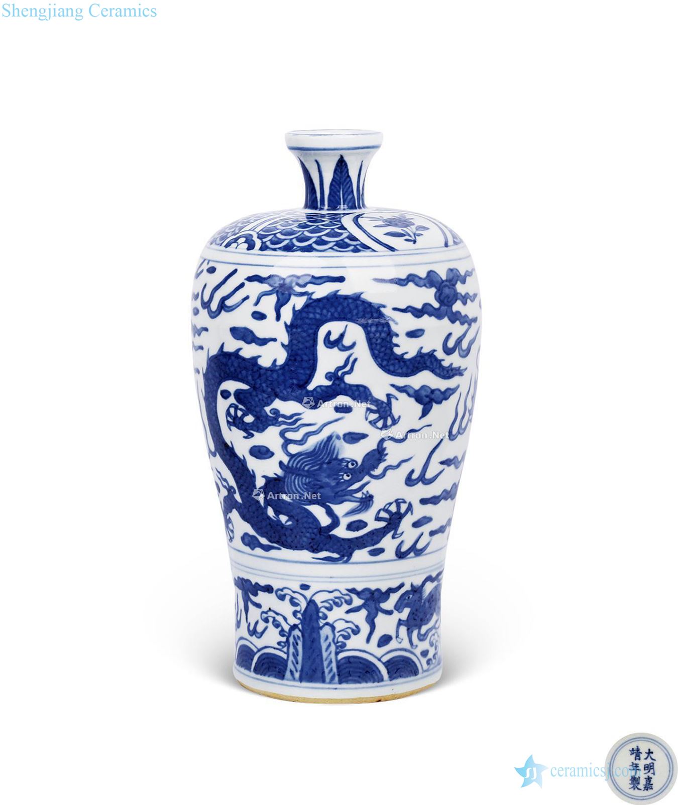 Ming Blue and white YunLongWen big plum bottle