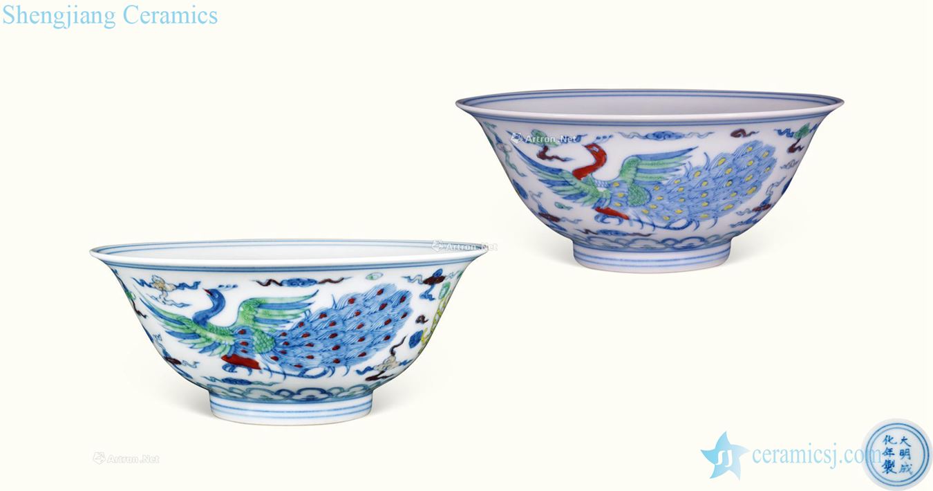 Ming bucket color peacock green-splashed bowls (a)