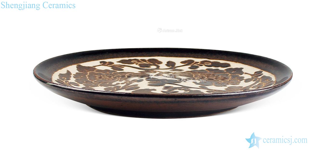 The song dynasty The north kiln mouth peony carved carved branch tray