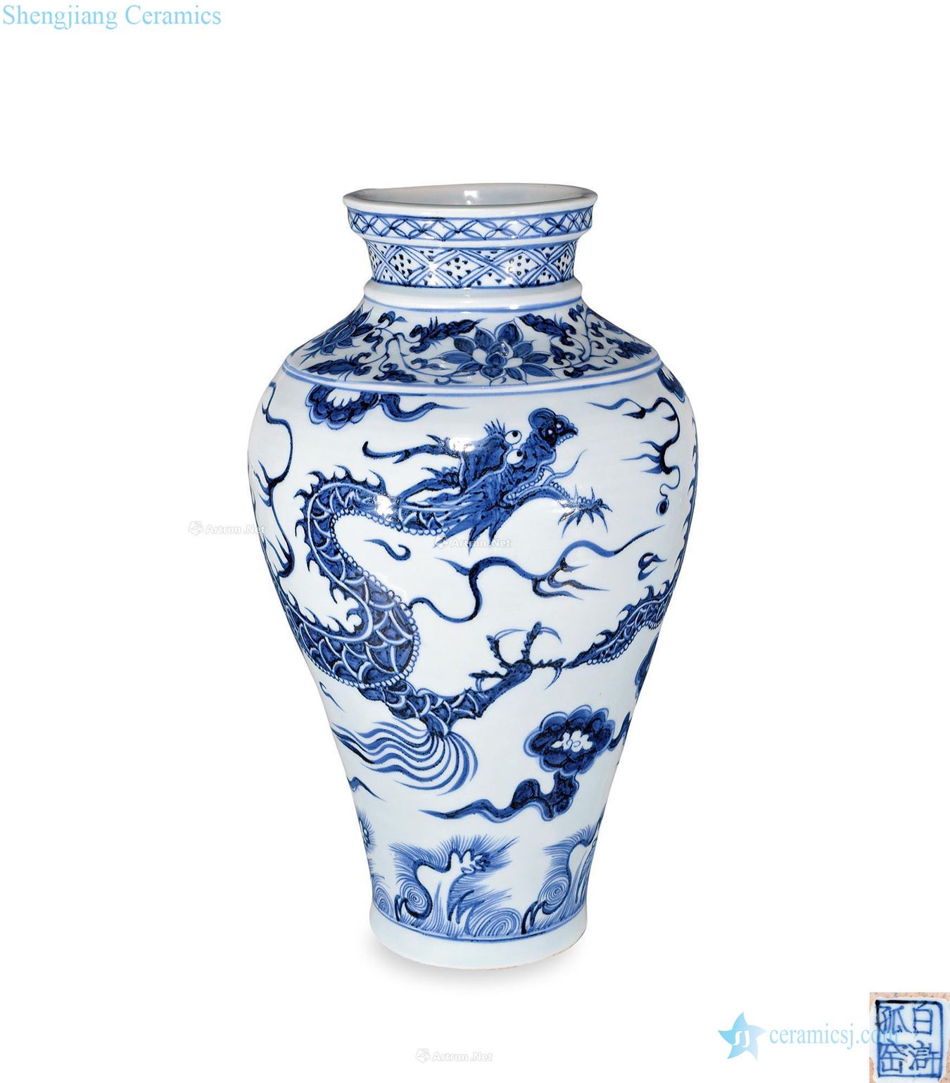 yuan Blue and white YunLongWen big plum bottle