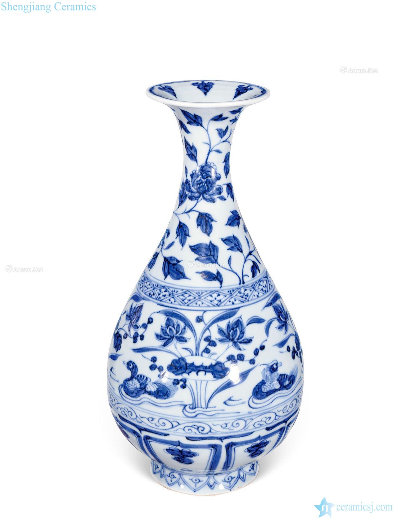 yuan Blue and white yuanyang hechi grain okho spring bottle