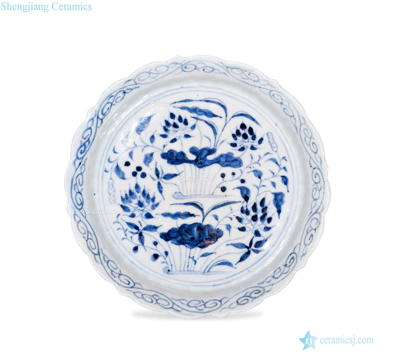 yuan Blue and white HeChi flower grain flower plate edges