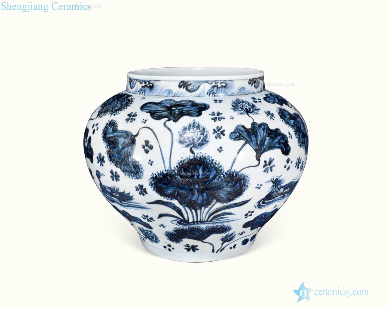 yuan Blue and white yuanyang hechi grain big cans