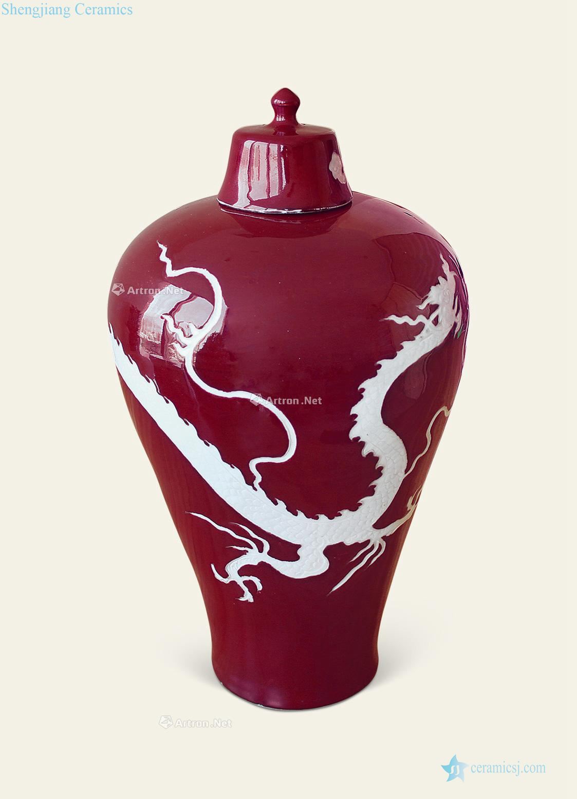 yuan Copper red glaze white dragon grain mei bottle
