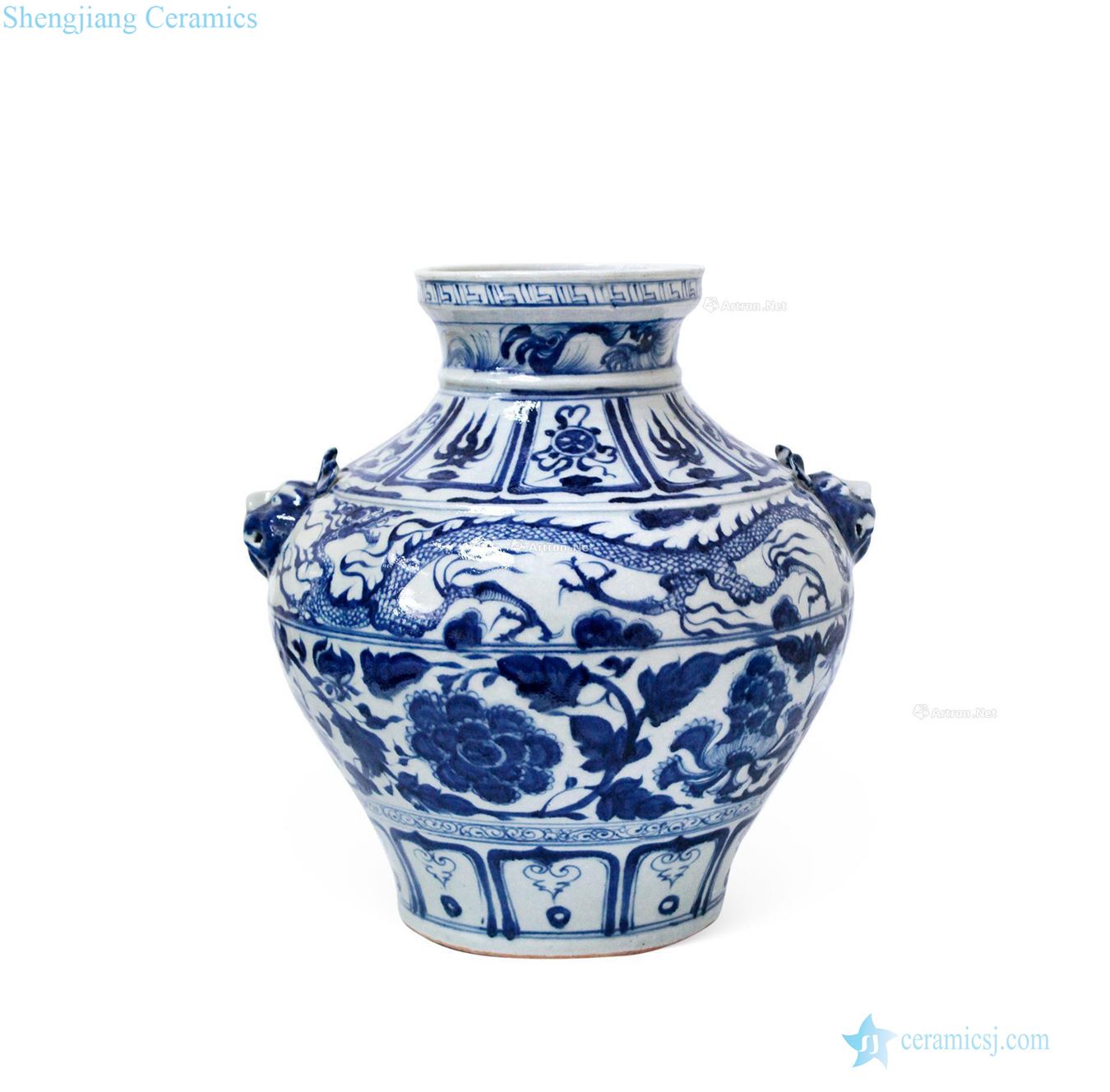 yuan Blue and white peony dragon auxiliary tank