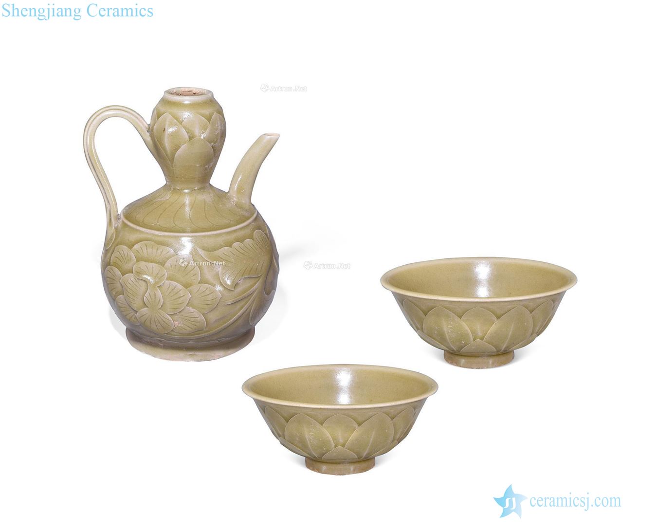 The song dynasty Yao state kiln carved decorative pattern commentary bowl (three-piece suit)