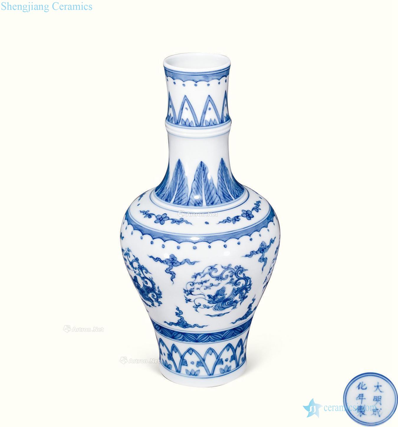 Ming Blue and white dragon bamboo bottle