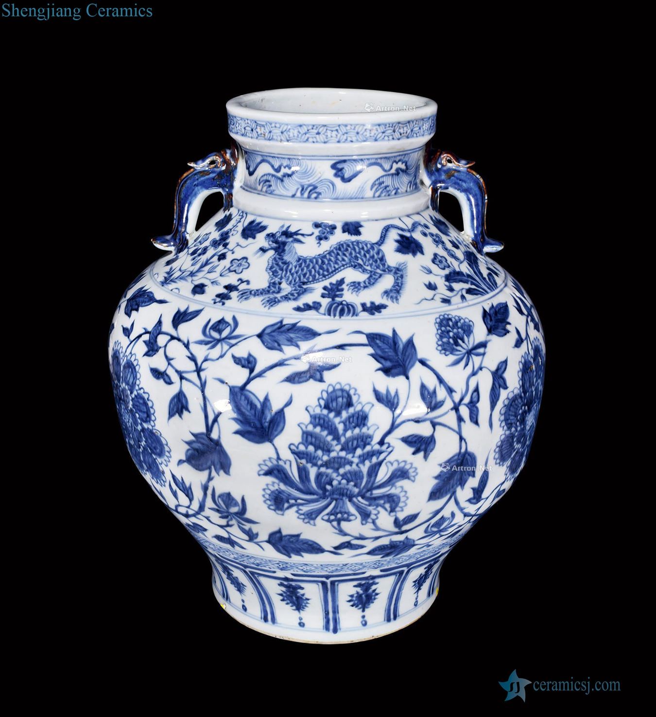 Ming dynasty Blue and white peony grain ears cans