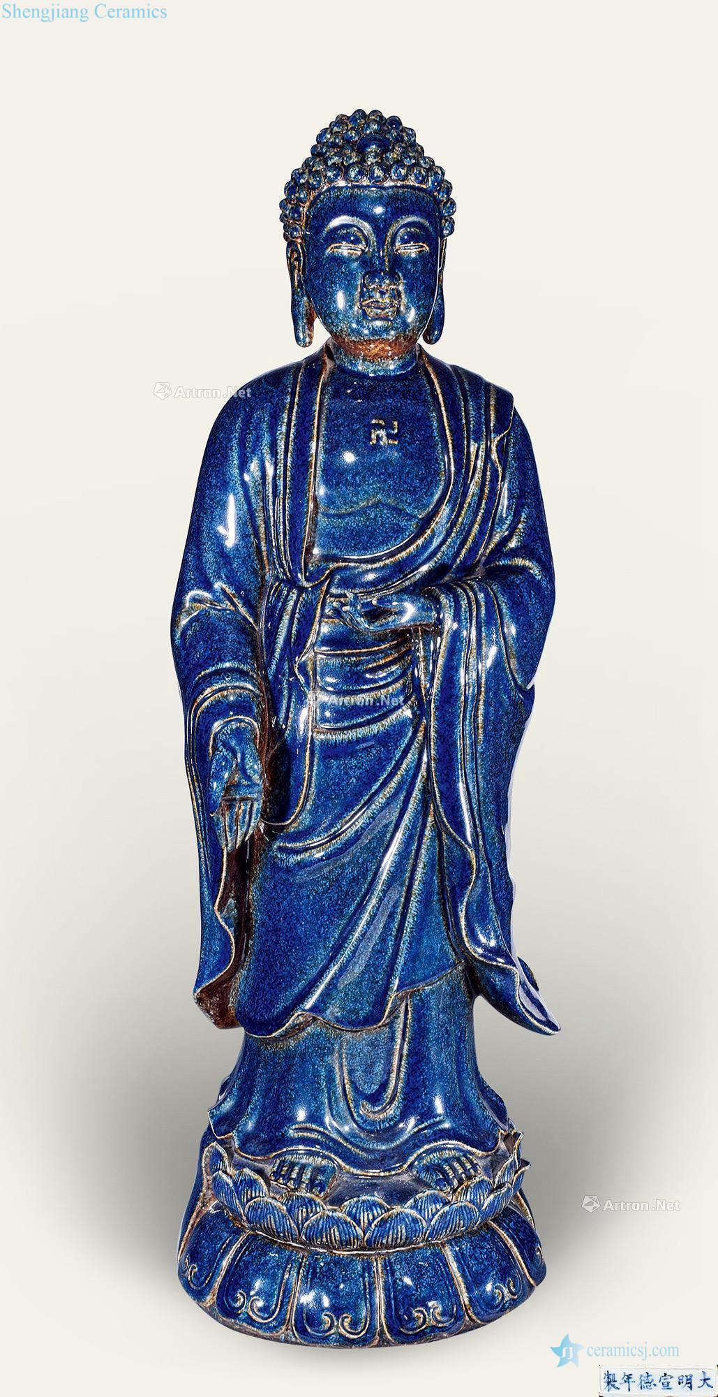 Bright blue glaze Buddha statue