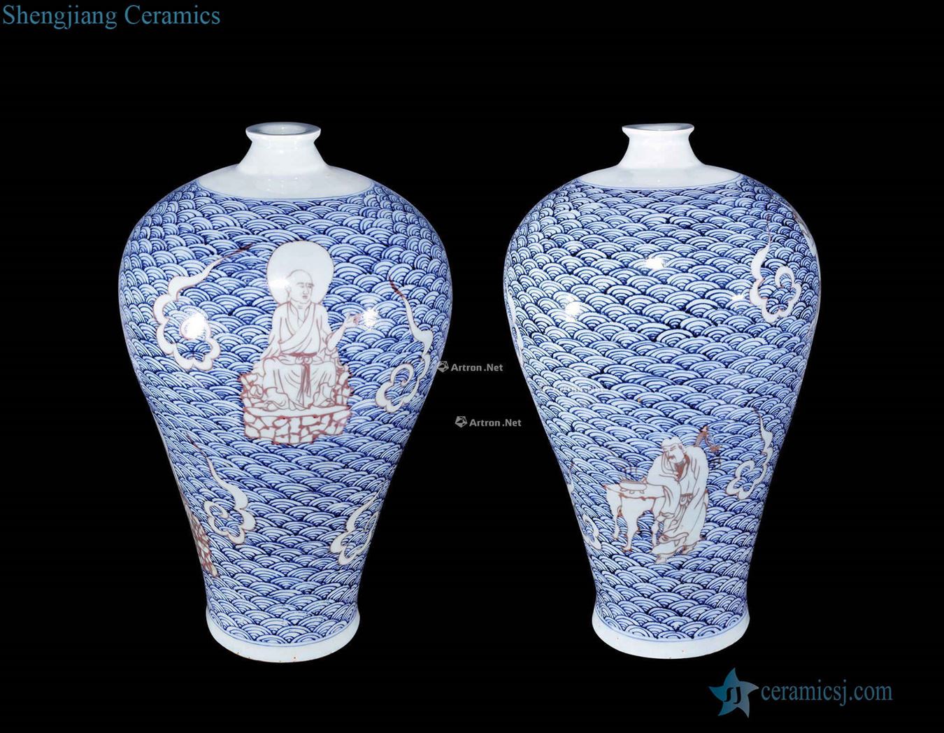yuan Blue and white youligong ensemble character wen mei bottle (a)