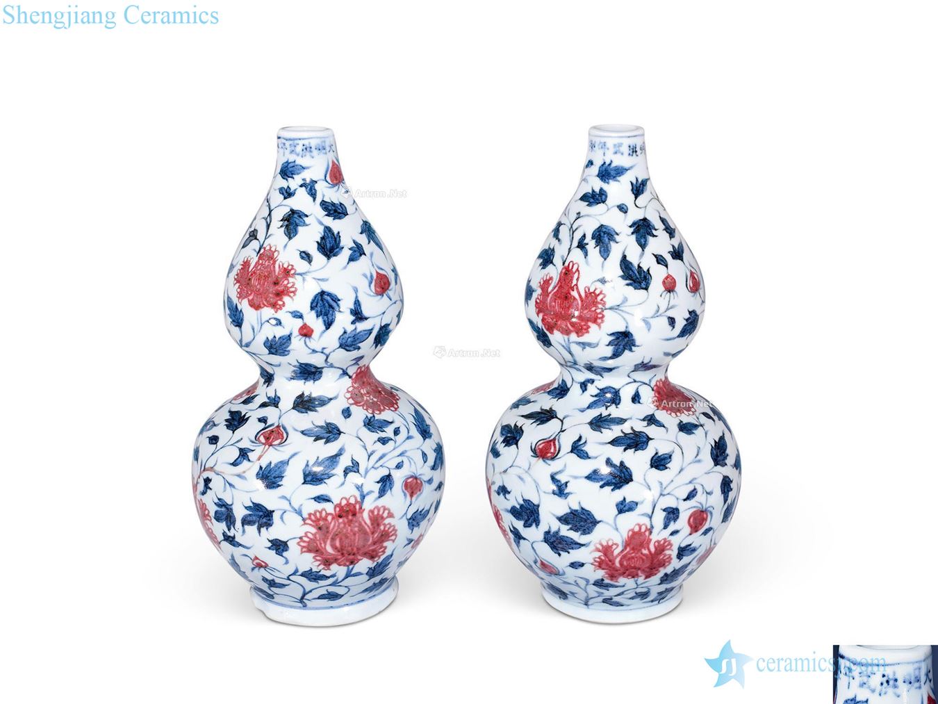 Ming Blue and white youligong red peony flower grain bottle gourd (a)