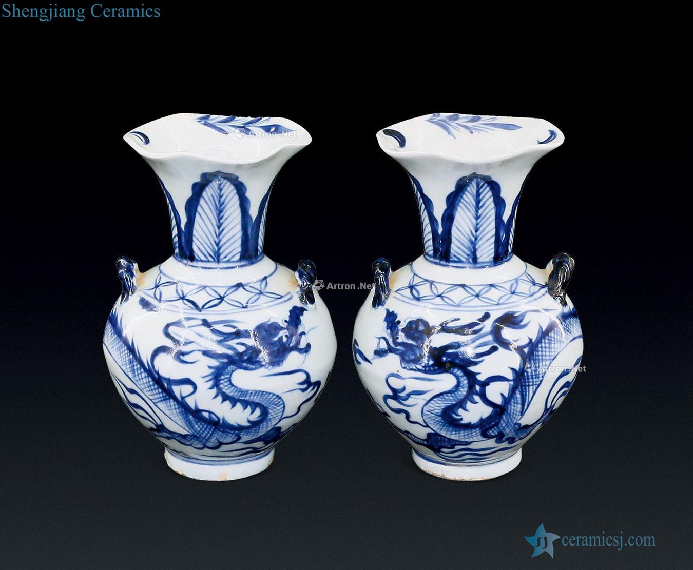Early Ming dynasty Blue and white YunLongWen wear flowers bottle mouth (a)