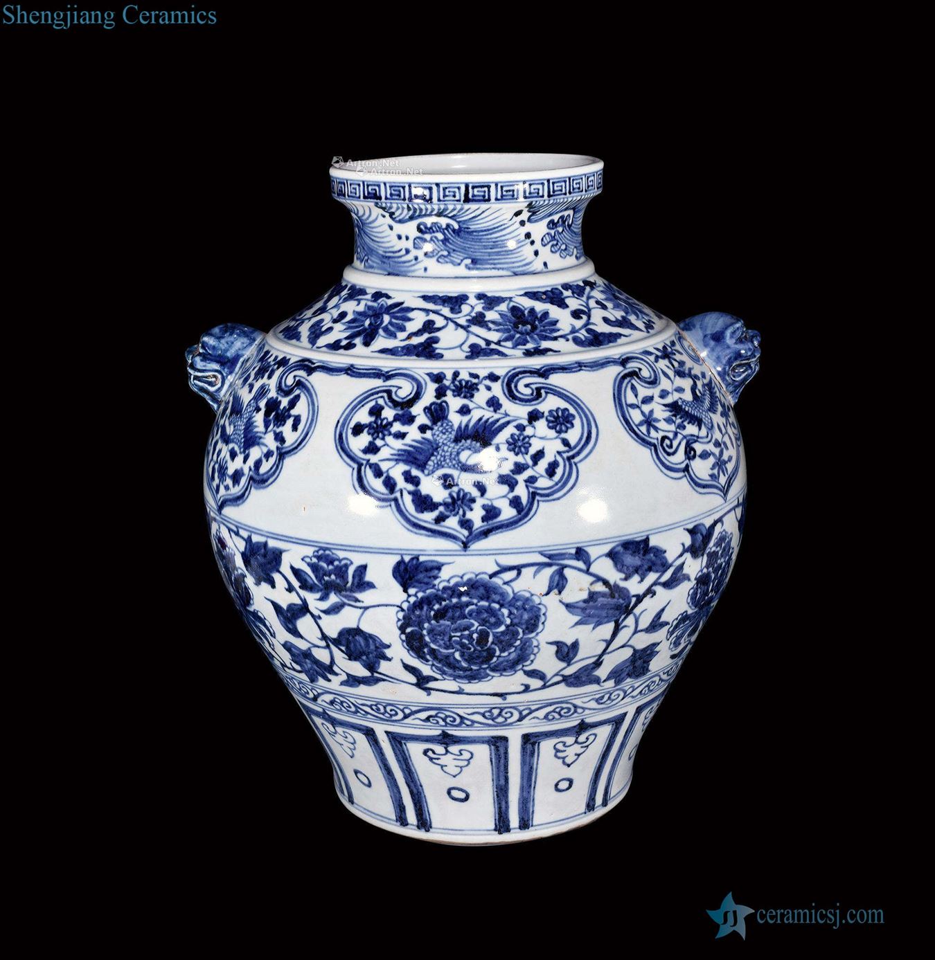 yuan Blue and white peony lines and auxiliary first dish pot
