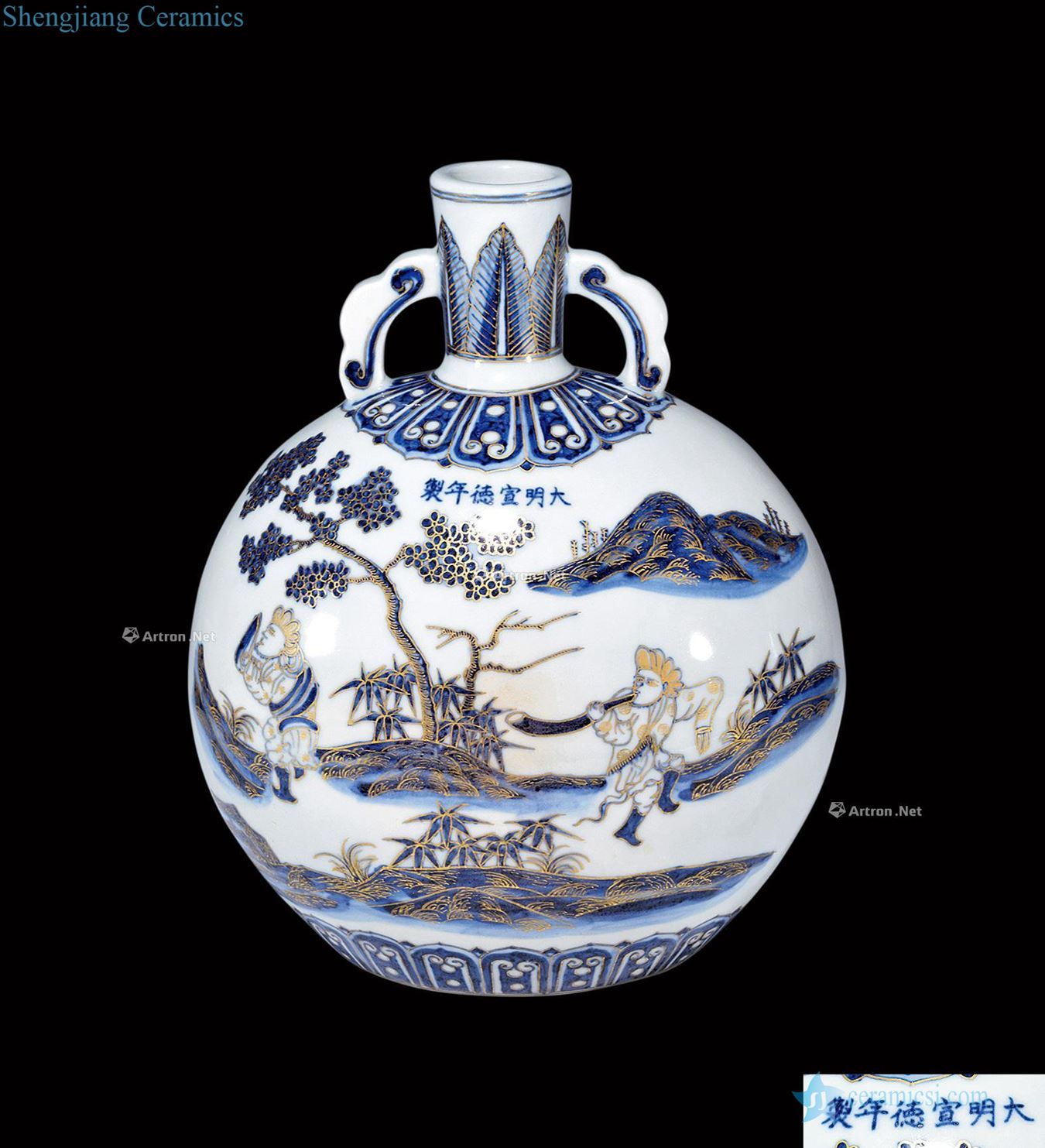 Ming Blue and white paint conference semifinals dancing figure on bottles