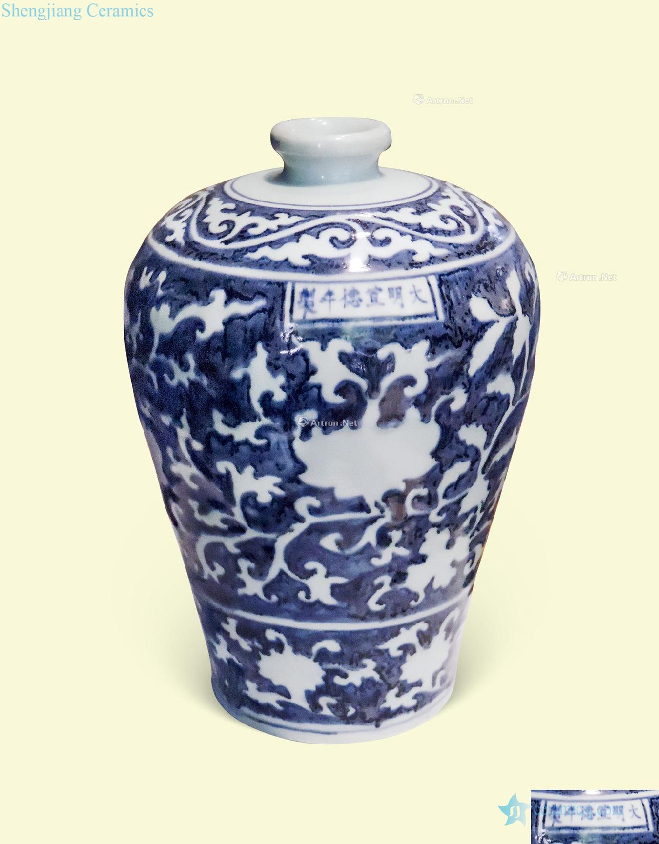 Ming Blue and white space around branch grain mei bottle