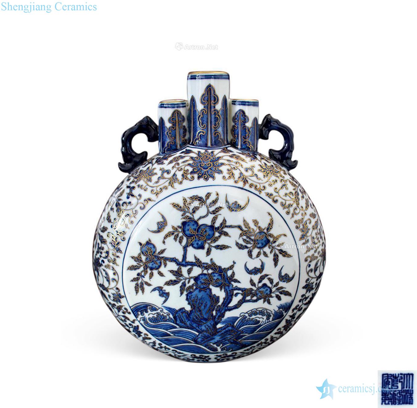Qing dynasty blue and white paint fukuyama ShouHai lines three bottles