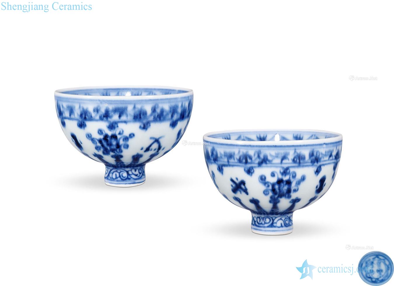 Ming Blue and white flower tattoo heart bowl (a)