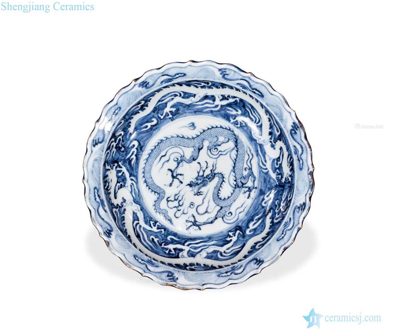 yuan Blue and white dragon mouth tray