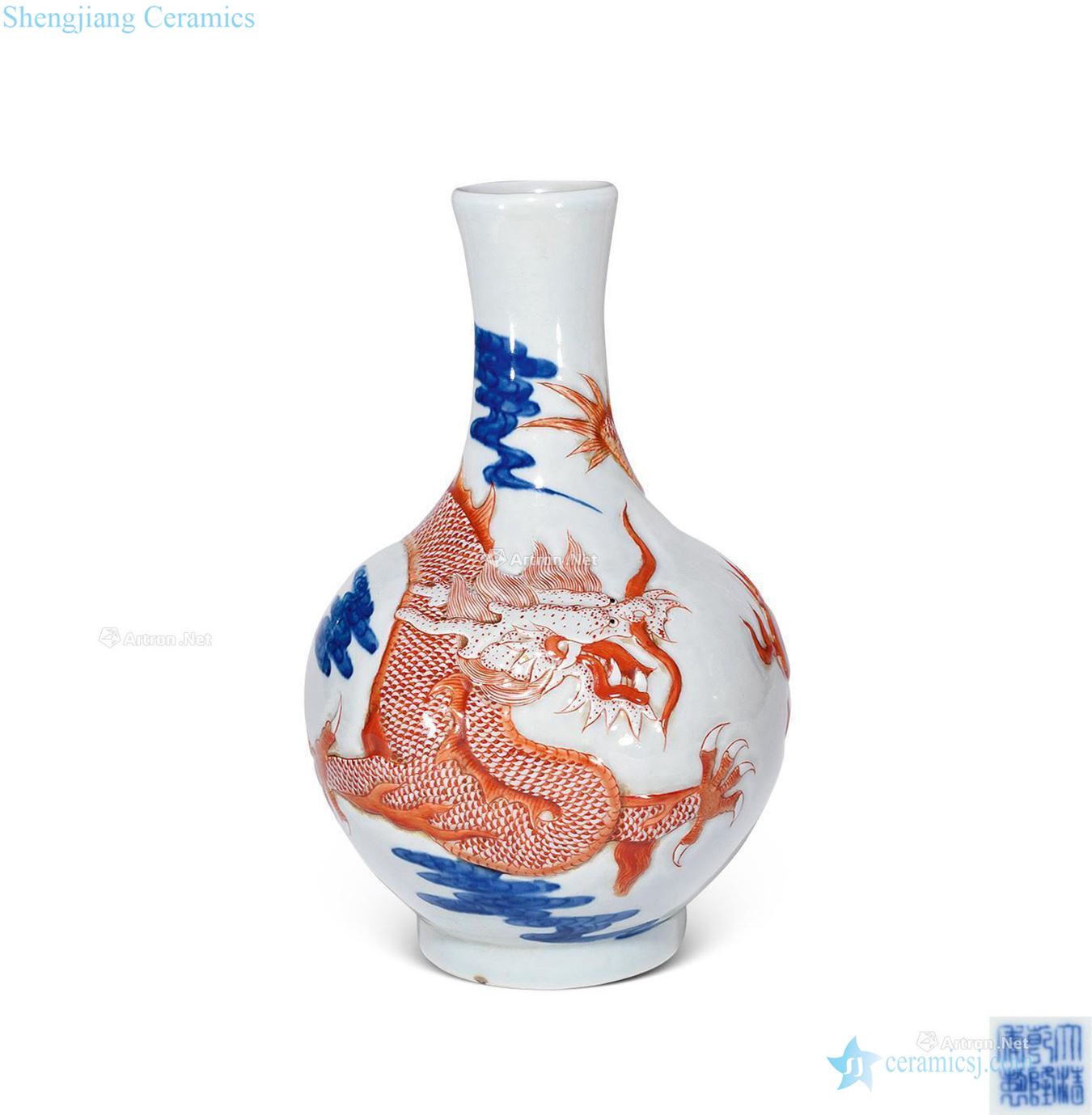 Ming Blue and white brahman red dragon grain relief tree