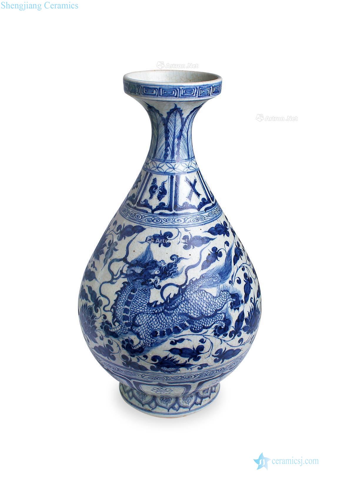 yuan Blue and white kylin grain okho spring bottle