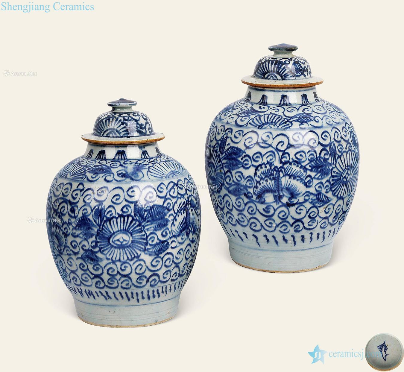 qing Blue and white flowers around branches cover tank (a)