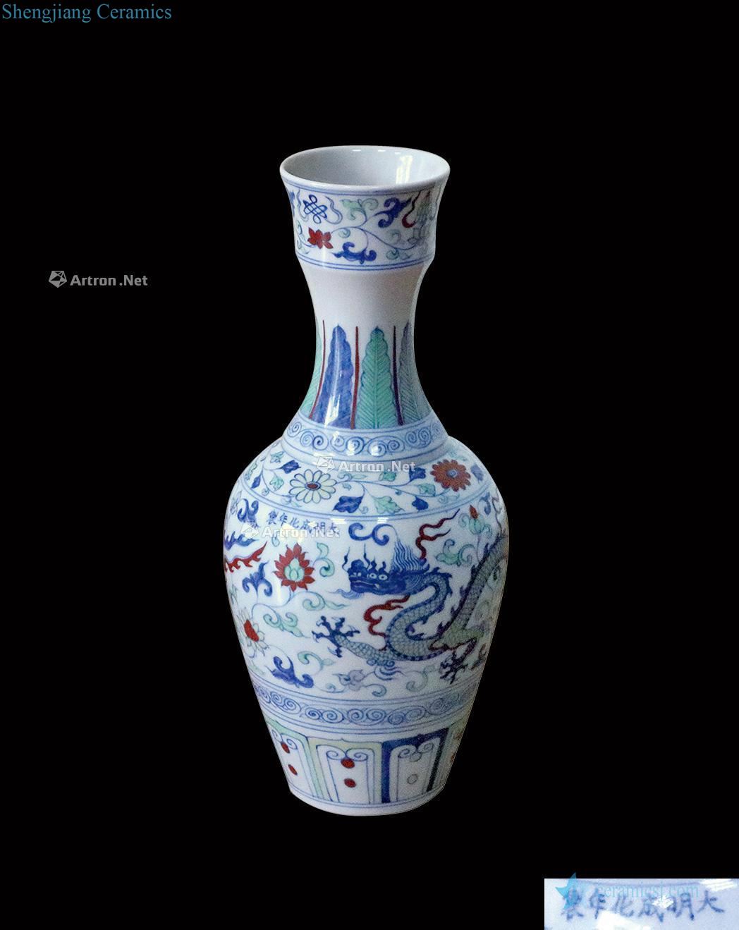 Ming Bucket color flower dragon dish buccal bottle