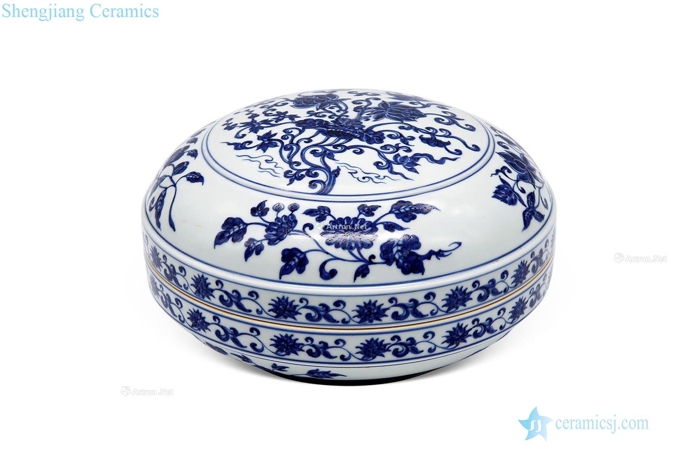 Ming yongle Blue and white flower grain powder compact folding branches