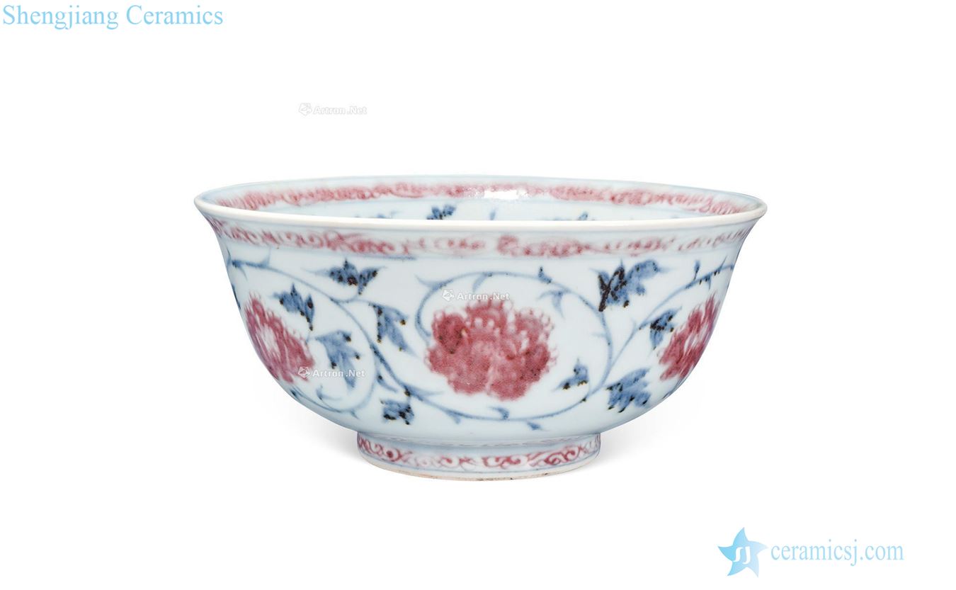Ming hongwu Blue and white youligong chrysanthemum green-splashed bowls