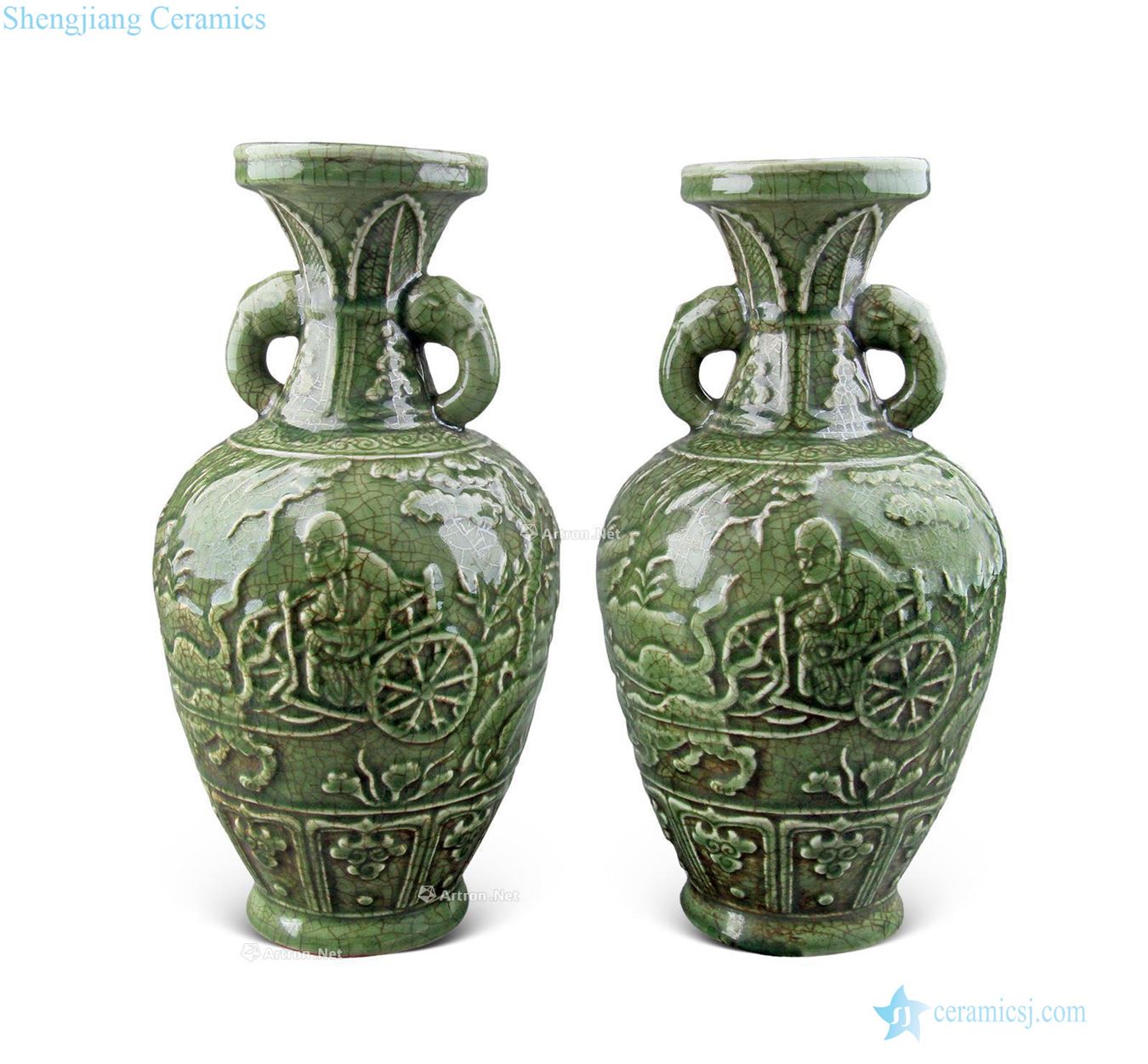 Ming Longquan celadon guiguzi down the vase with a company (a)
