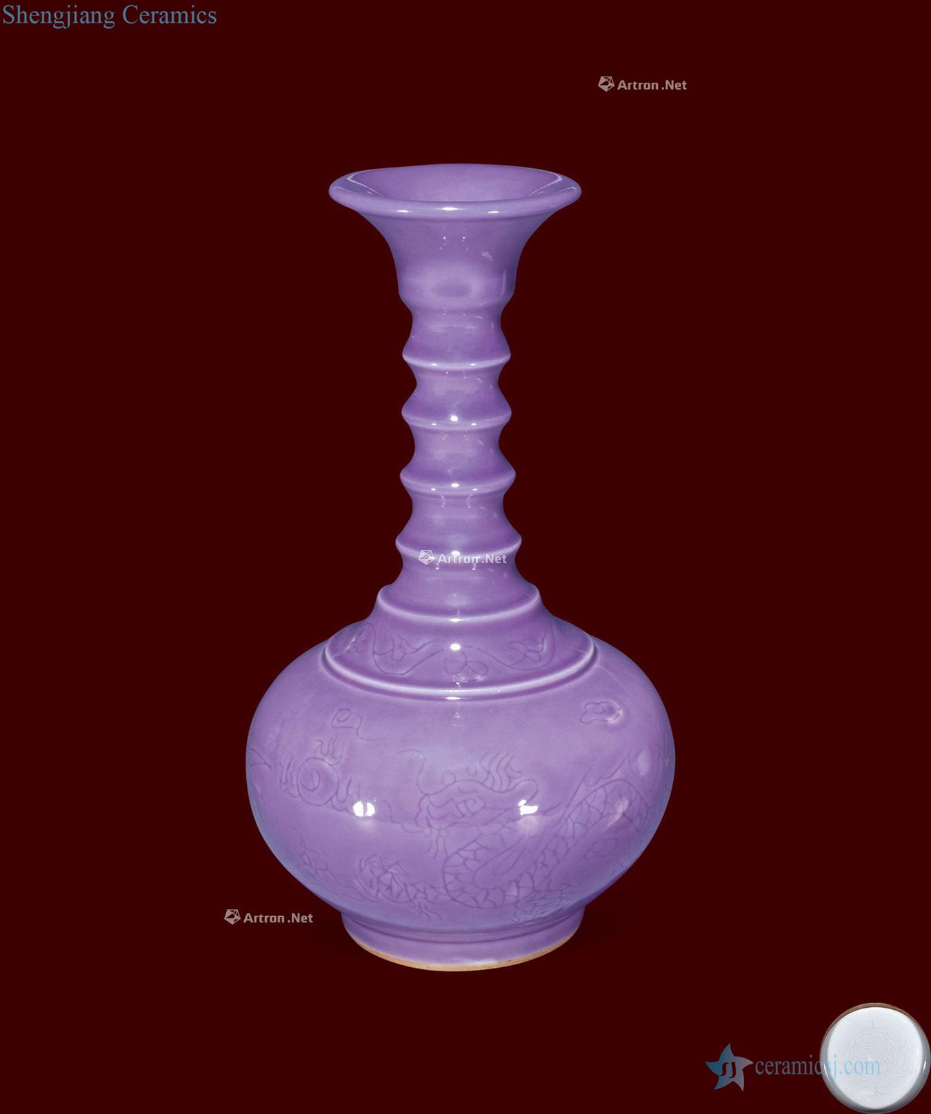 Ming Dark purple glaze carved dragon string flask
