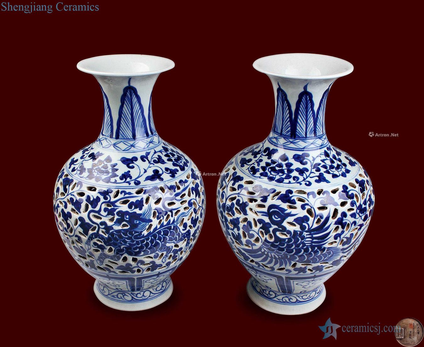 yuan Blue and white kylin grain hollow out bottles of (a)