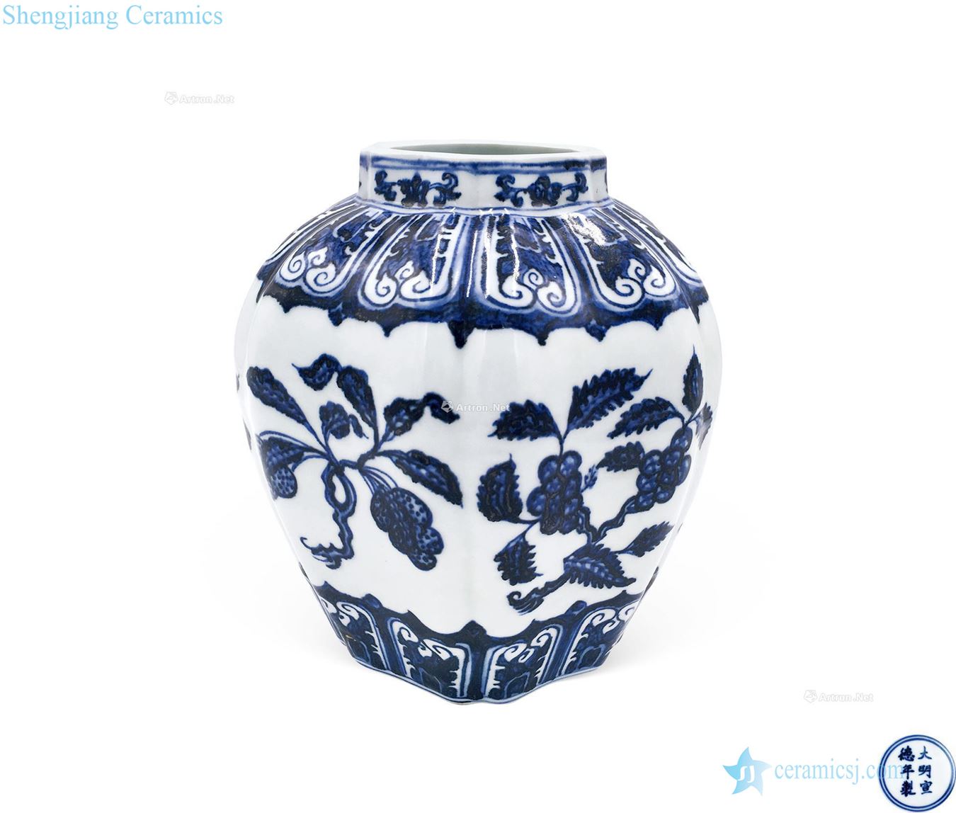 Ming Blue and white flowers and grain melon leng cans