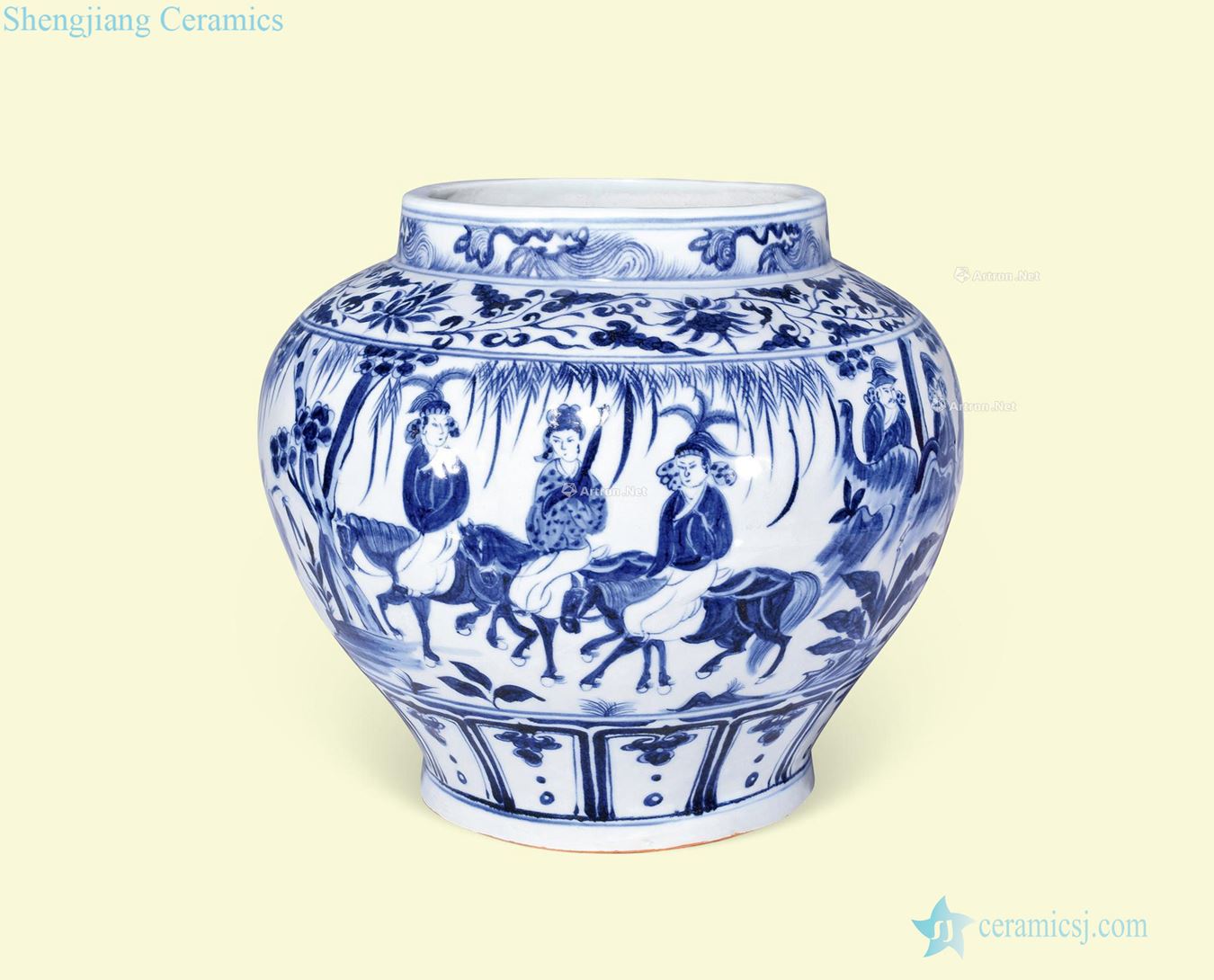At the end of the yuan Ming Blue and white large pot of wang zhaojun