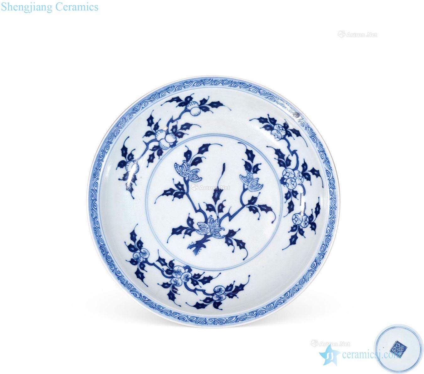 In late qing Blue and white ruffled branch fruit tray