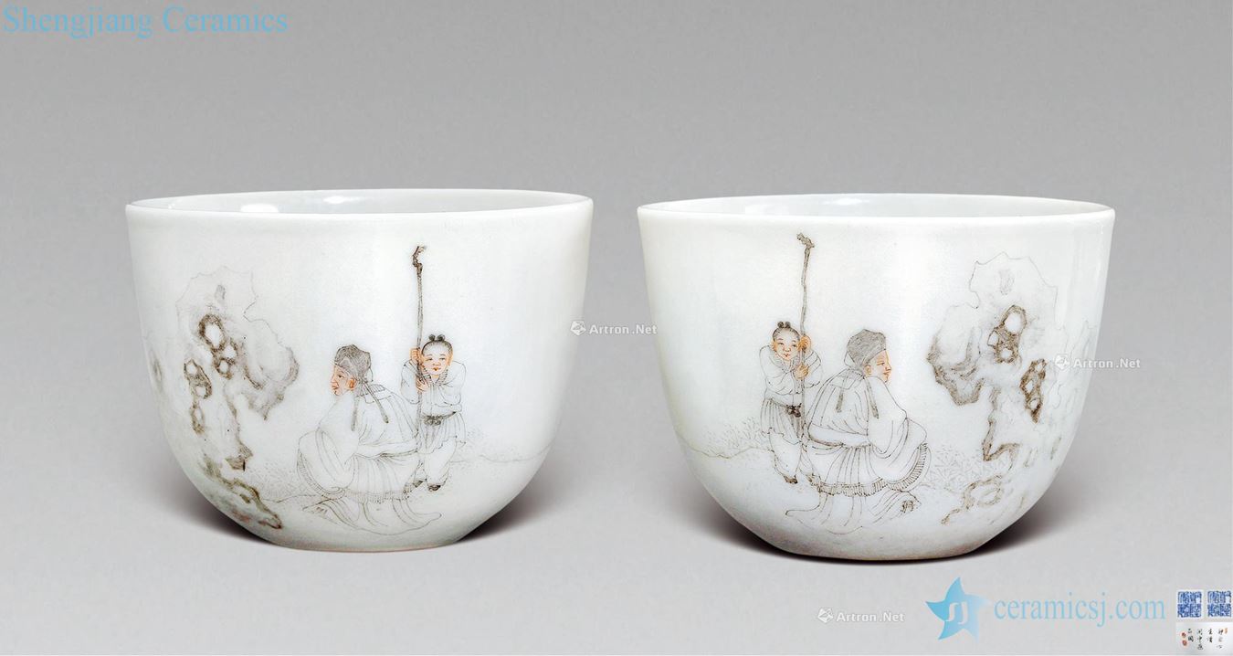 Qing qianlong color ink cup characters (a)