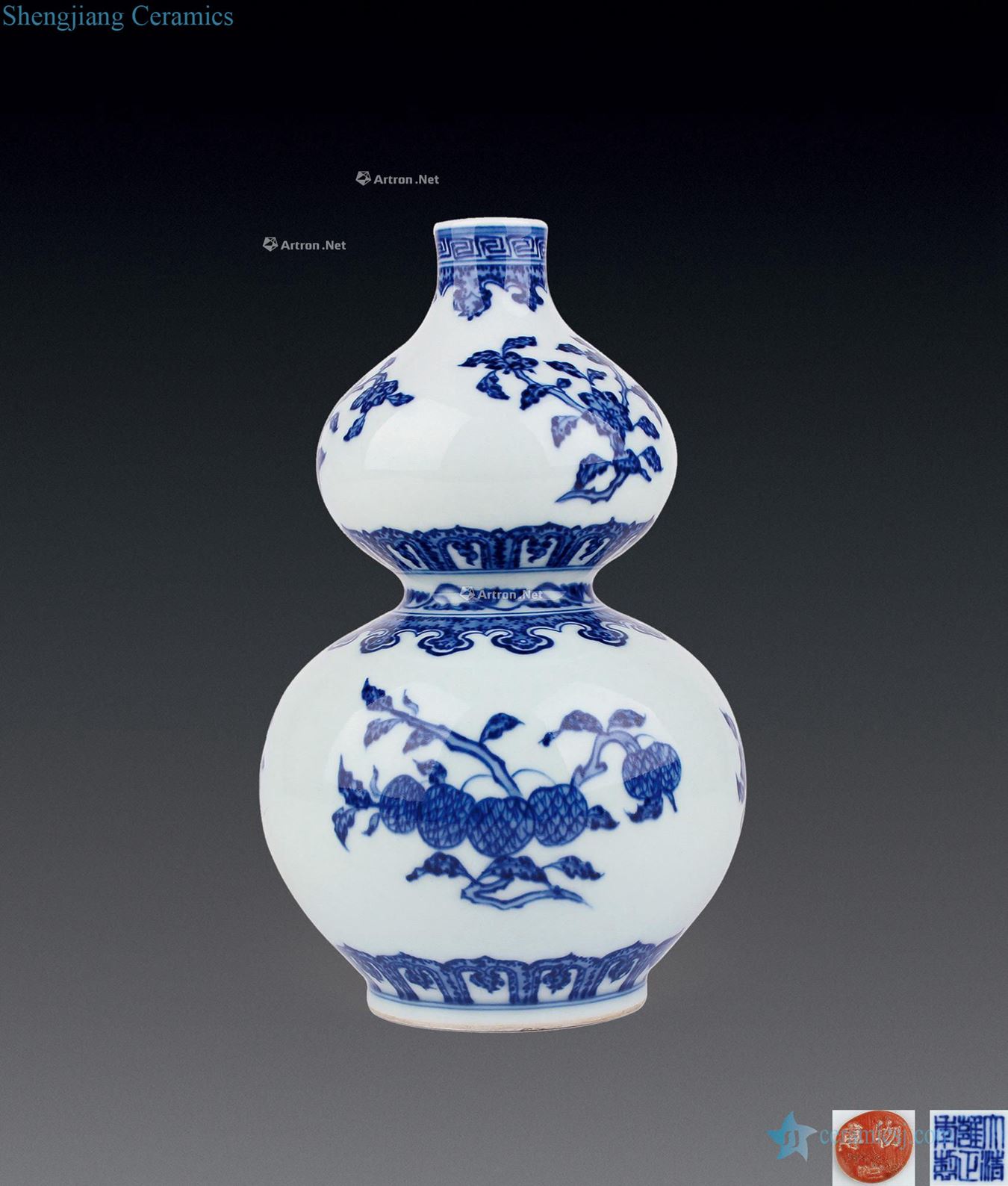 qing Blue and white tie up branch lotus fruit grain bottle gourd
