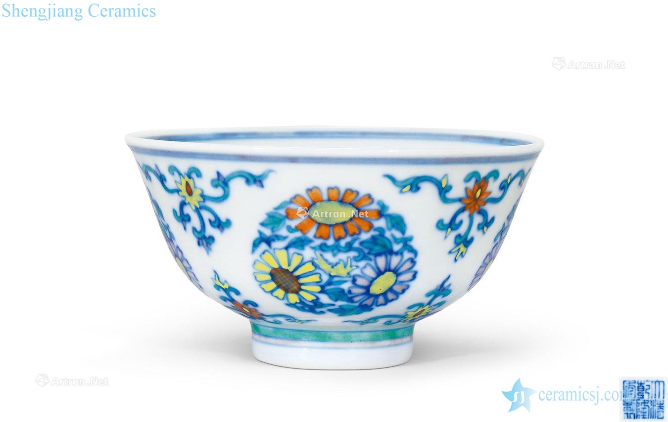 Qing qianlong blue bucket CaiTuan chrysanthemum green-splashed bowls