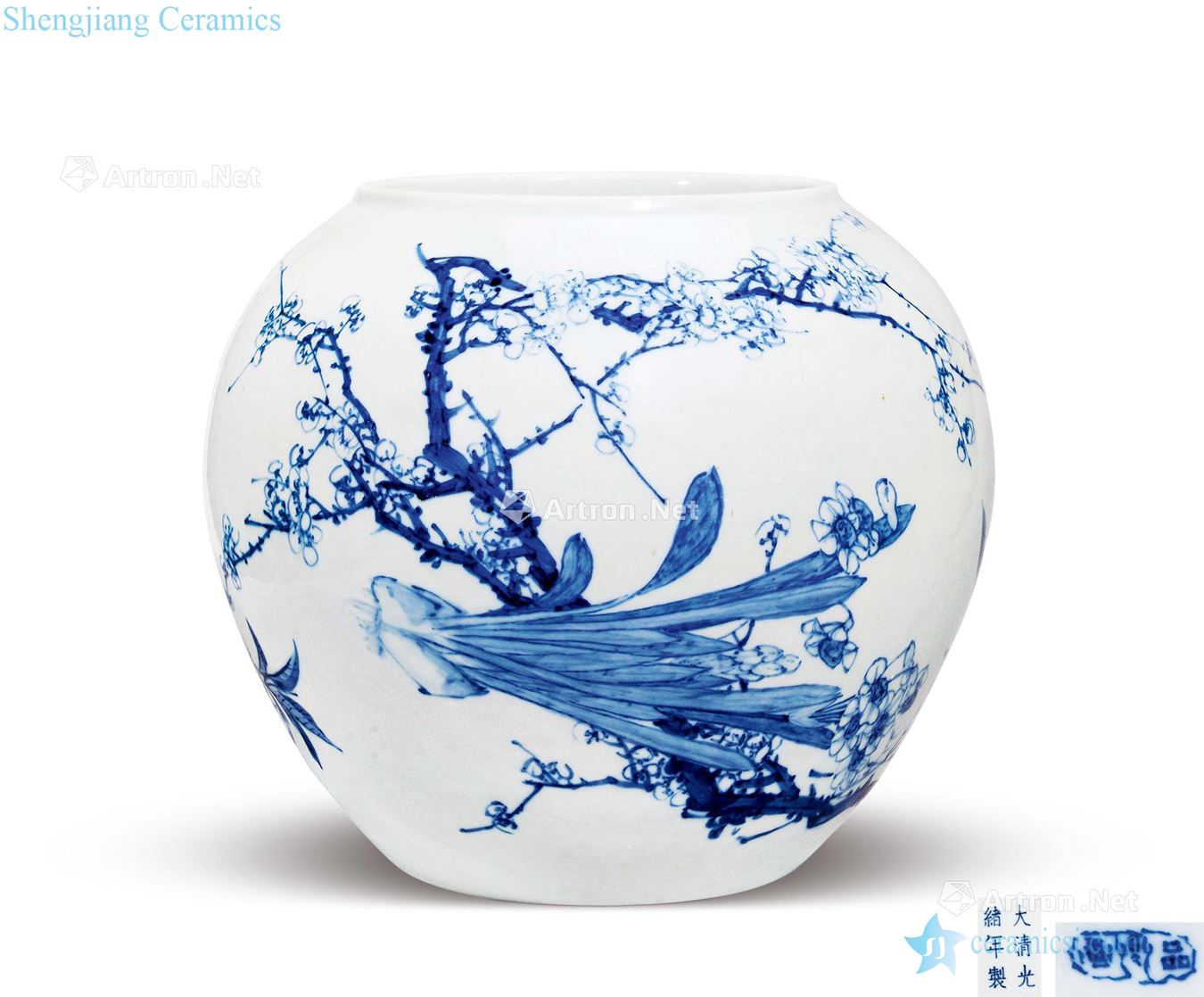 Qing guangxu Blue and white years old poetic beings cylinder Jin Pinqing model