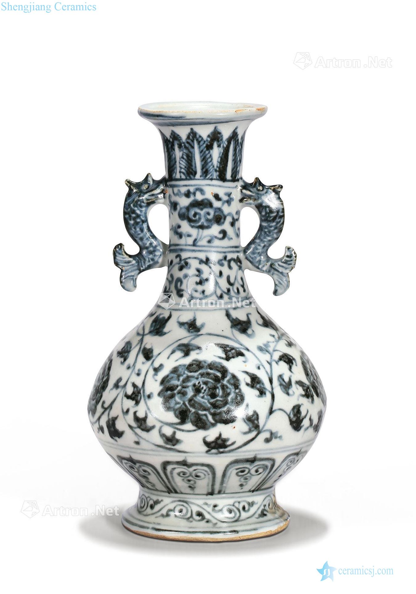 Ming hongwu Blue and white peony vase with a Pisces