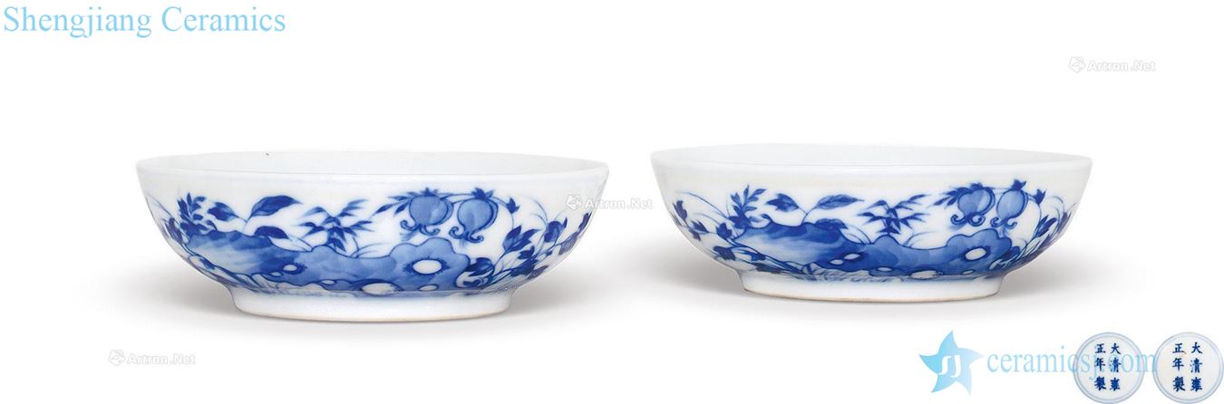 Qing yongzheng blue-and-white pomegranate grain dab of (a)