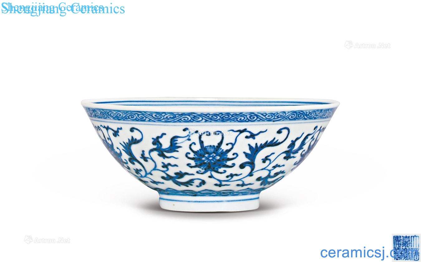 Qing jiaqing Blue and white lotus flower green-splashed bowls