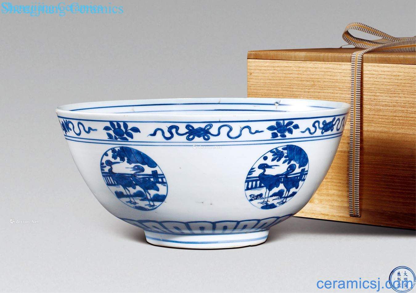 Ming jiajing Blue and white cranes grain big bowl