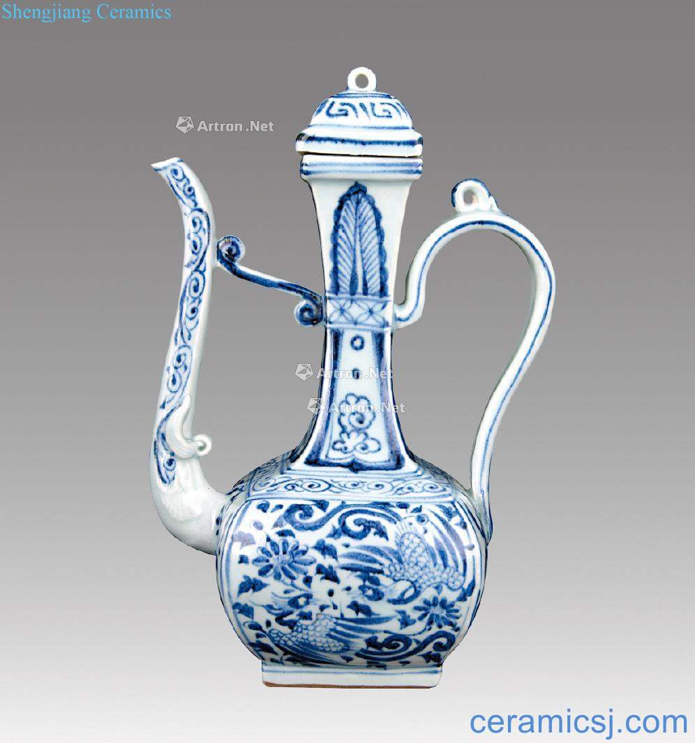 yuan Blue and white square ewer