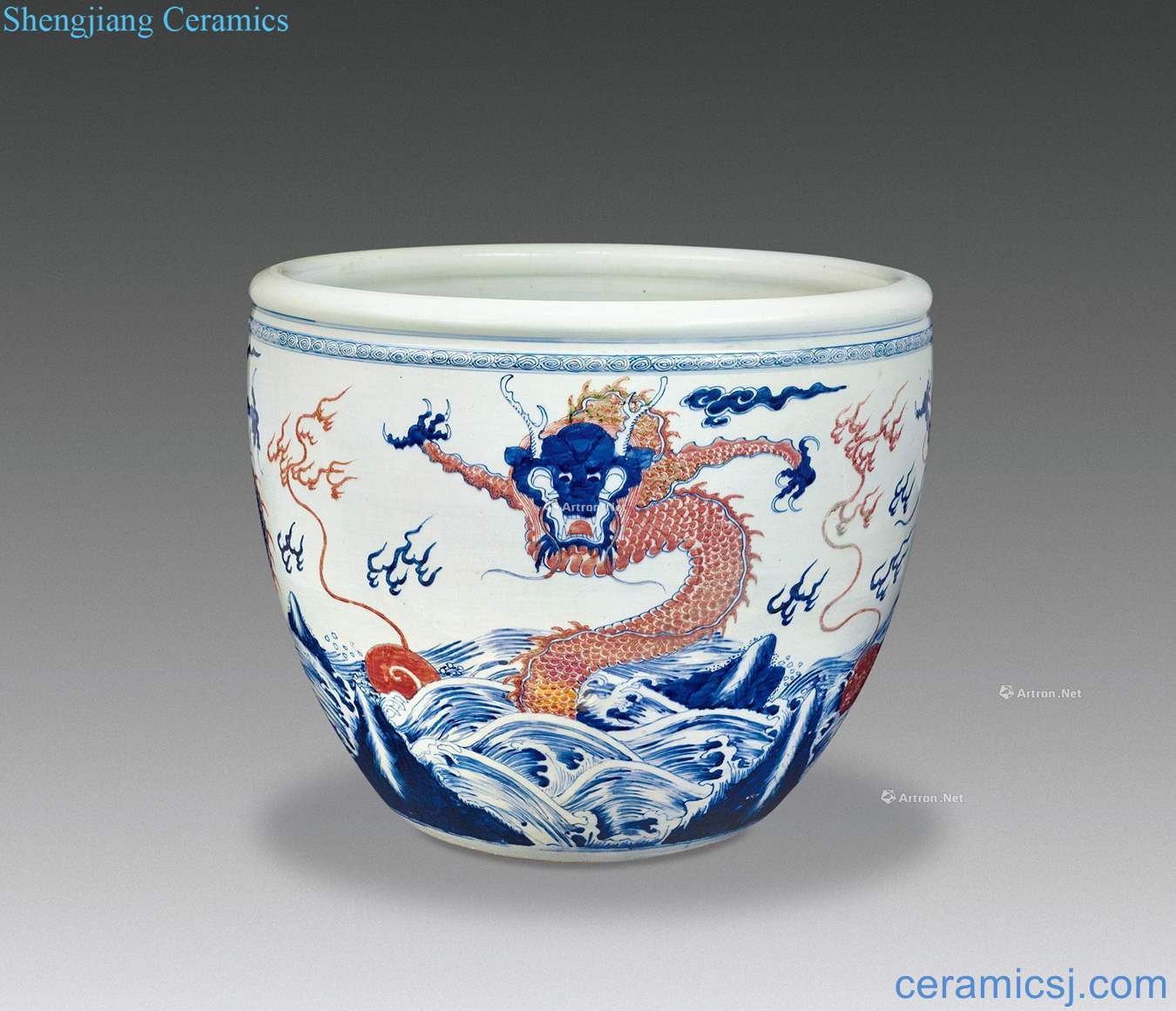 The qing emperor kangxi Blue and white youligong sea jiang tooth dragon cylinder