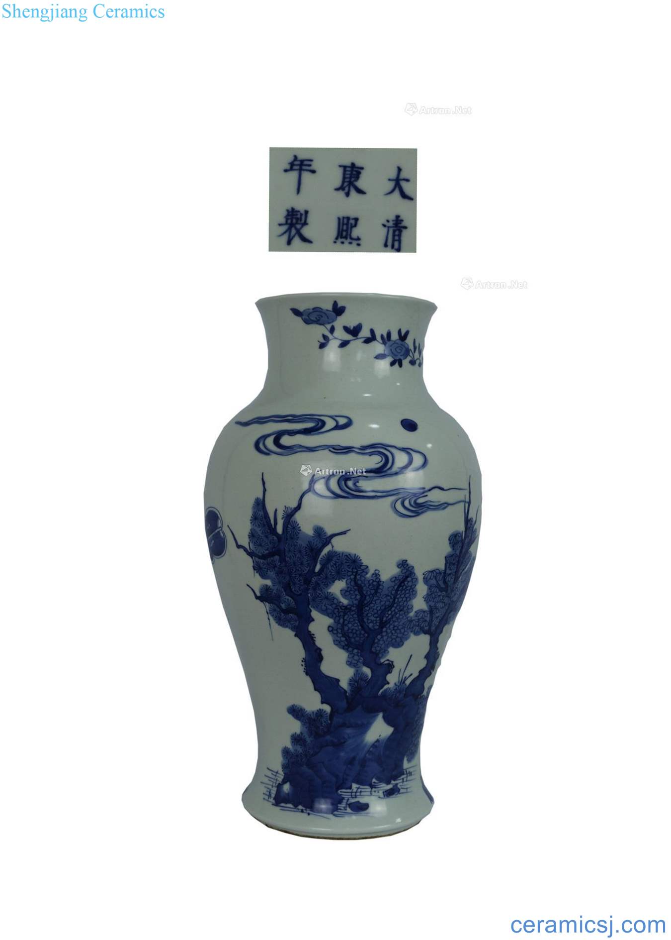 Stories of qing dynasty blue and white wide mouth bottle